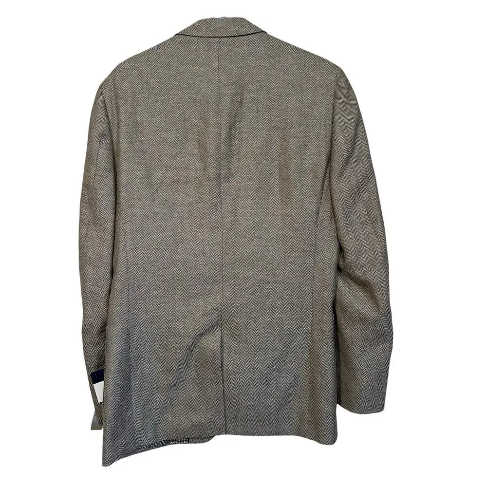 Stafford Men’s Taupe Herringbone Slim Fit Linen Wool Sports Coat Blazer Size 40L